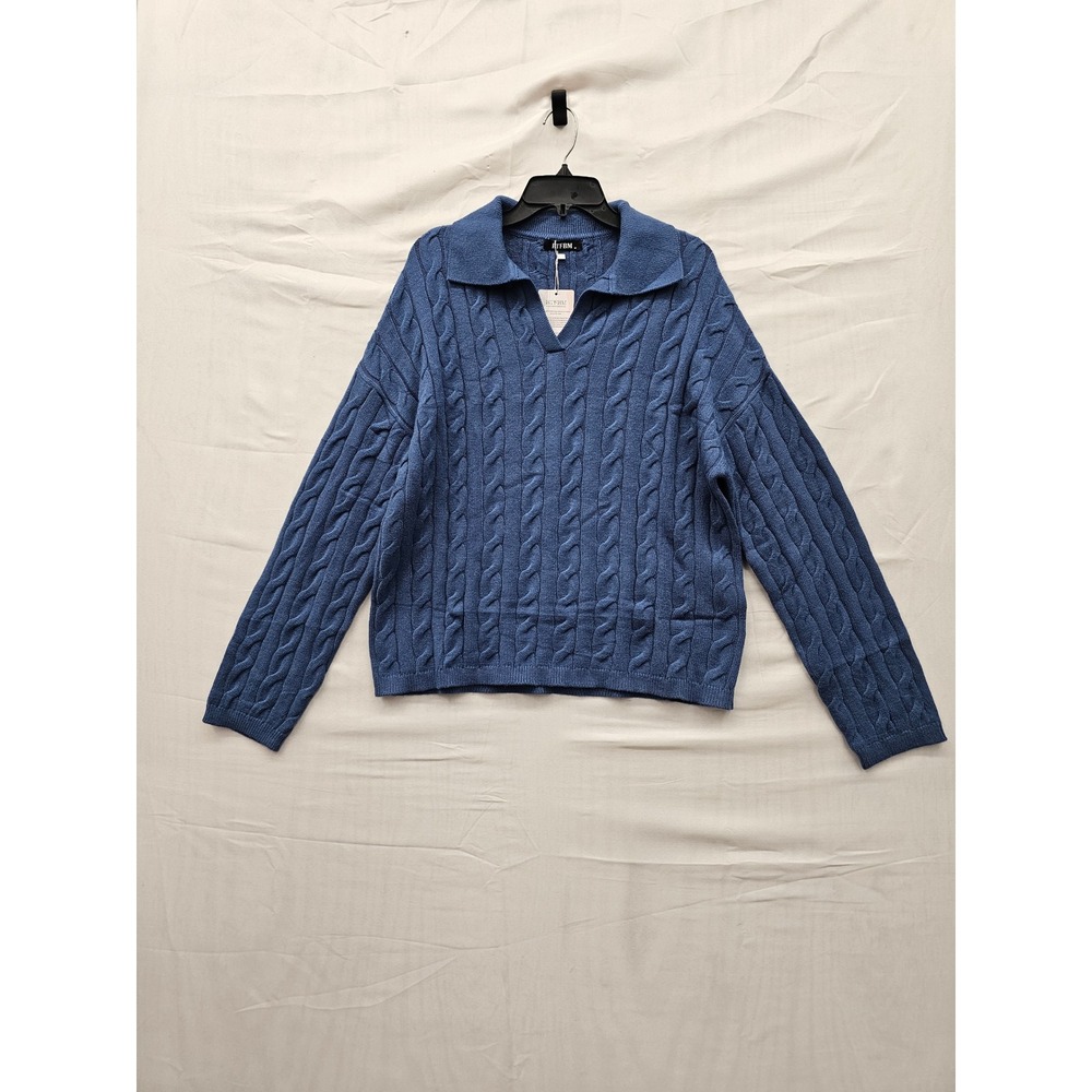 BTFBM Womens Collared Cable Knit Pullover Sweater Viscose Blend Casual Size M